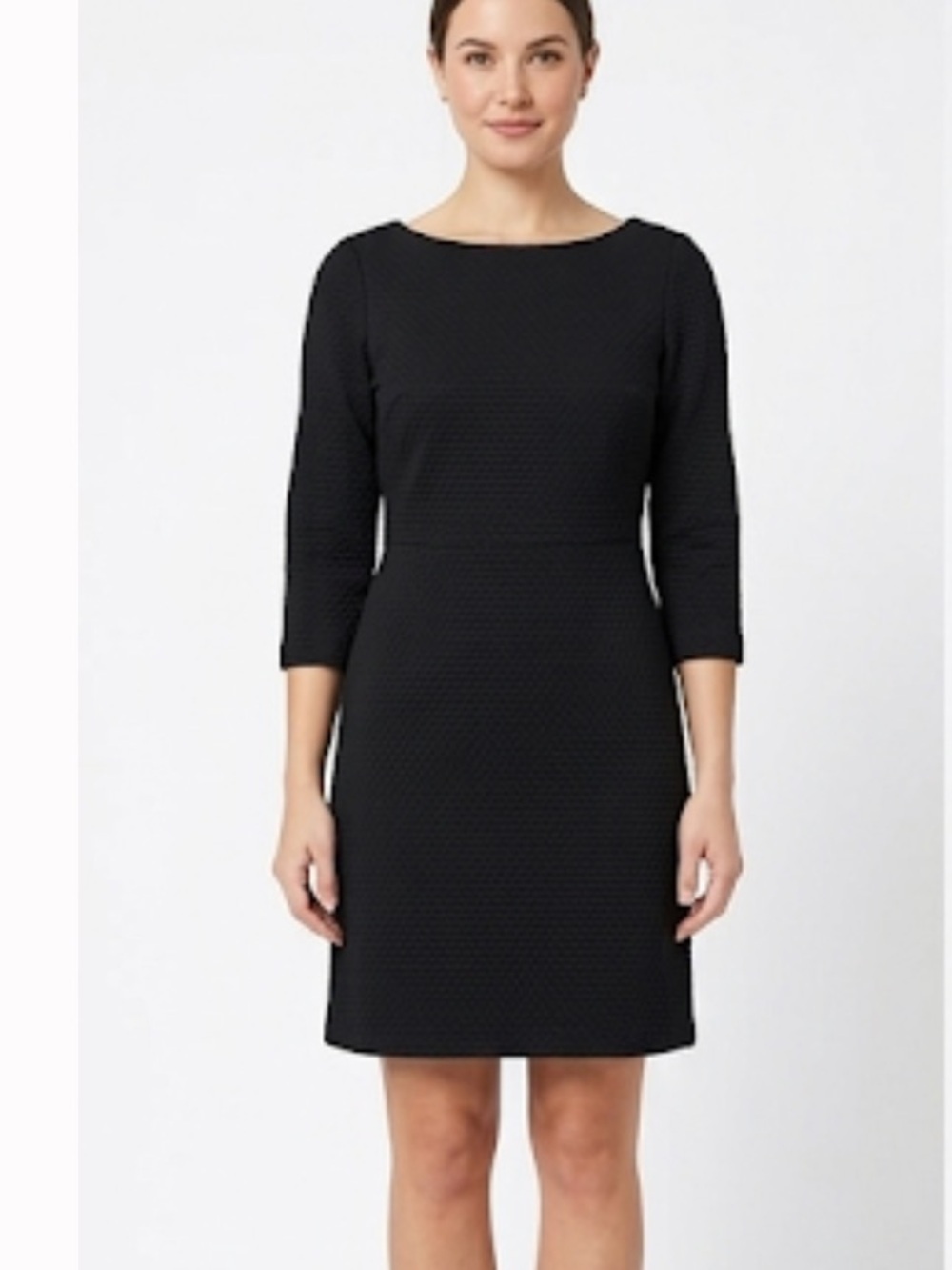 J. Crew black 3/4 sleeve boat neck zip up sheath dress matelasse dress size 00